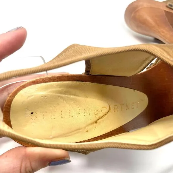 STELLA MCCARTNEY Brown Grosgrain Lace Up Sling Back Heels
