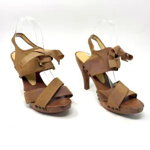 STELLA MCCARTNEY Brown Grosgrain Lace Up Sling Back Heels