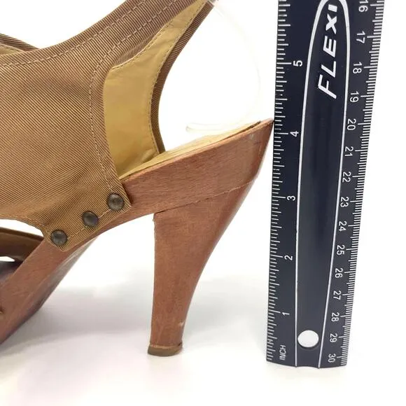 STELLA MCCARTNEY Brown Grosgrain Lace Up Sling Back Heels