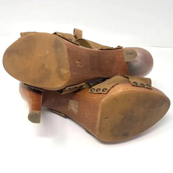 STELLA MCCARTNEY Brown Grosgrain Lace Up Sling Back Heels