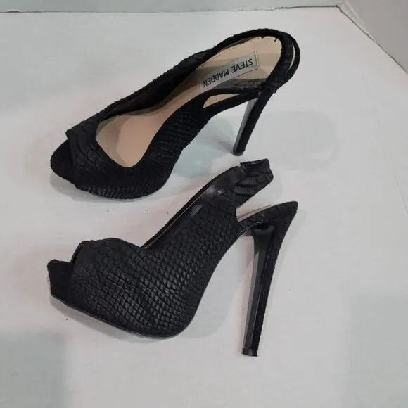 Steve Madden Adin Black Leather Peep Toe Heels Size 8.5M