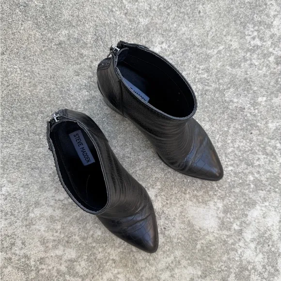 Steve Madden Jillian Ankle Boots with Crocodile Effect Black Size 7.5