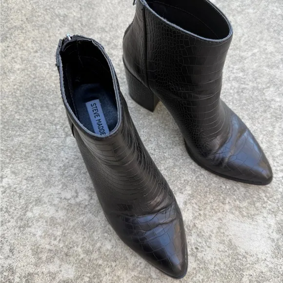 Steve Madden Jillian Ankle Boots with Crocodile Effect Black Size 7.5