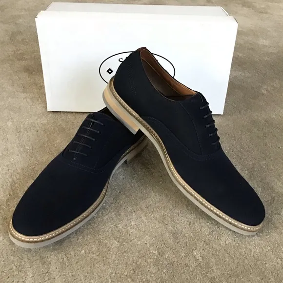 STEVE MADDEN Men's Navy Suede Oxford Dress Shoes