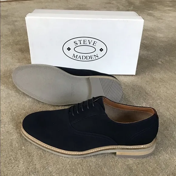 STEVE MADDEN Men's Navy Suede Oxford Dress Shoes
