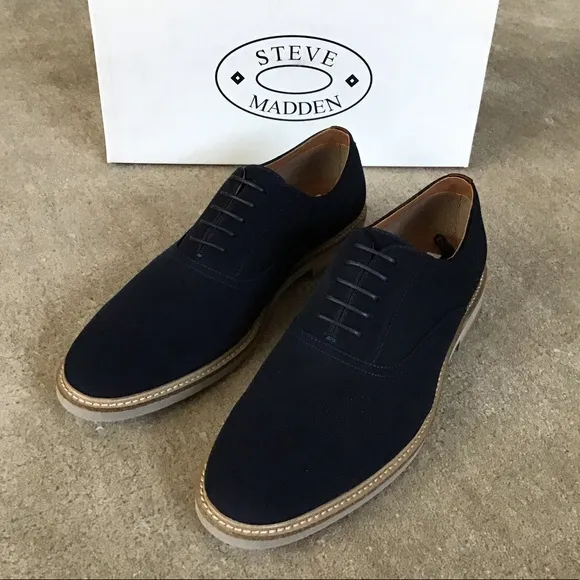 STEVE MADDEN Men's Navy Suede Oxford Dress Shoes