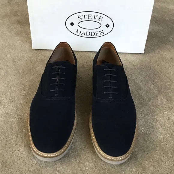 STEVE MADDEN Men's Navy Suede Oxford Dress Shoes