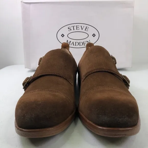 STEVE Madden Tan Suede Monk Strap Leather Shoes