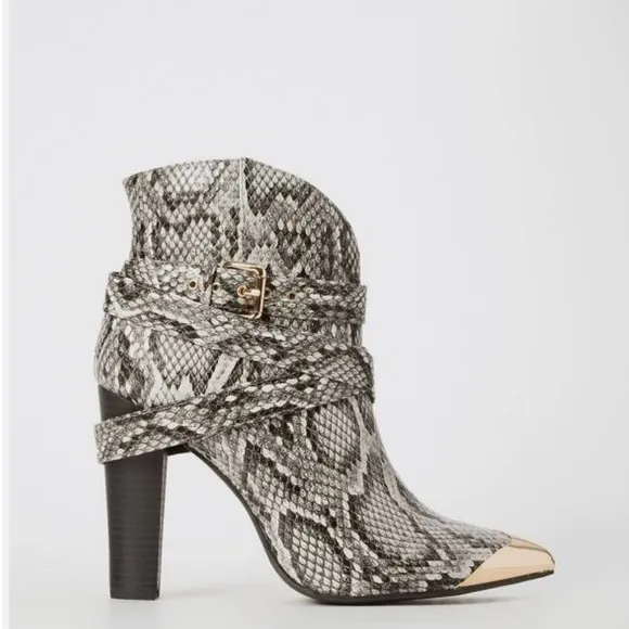 •Stevie• Snake Print Gold Cap Toe Ankle Bootie