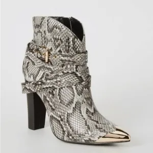 •Stevie• Snake Print Gold Cap Toe Ankle Bootie