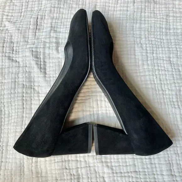 Stuart Weitzman | Black Mary Mid Suede Pump Block Heels Shoes Square Toe