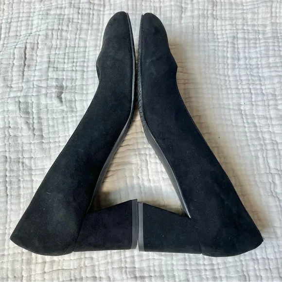 Stuart Weitzman | Black Mary Mid Suede Pump Block Heels Shoes Square Toe