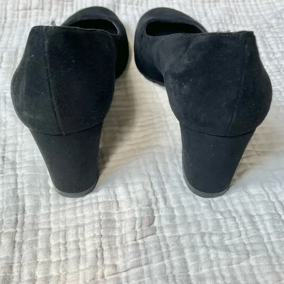 Stuart Weitzman | Black Mary Mid Suede Pump Block Heels Shoes Square Toe