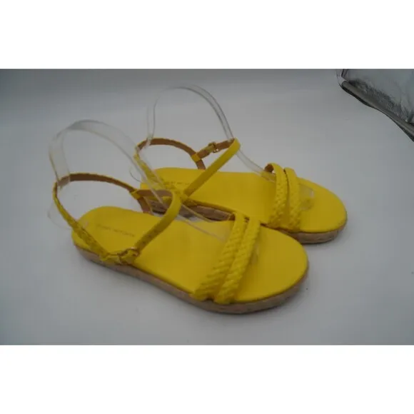 Stuart Weitzman Braided Leather Jute Sole Ankle Strap Yellow Sandals Size 7.5