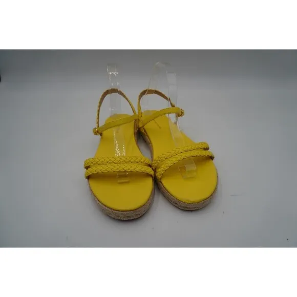 Stuart Weitzman Braided Leather Jute Sole Ankle Strap Yellow Sandals Size 7.5