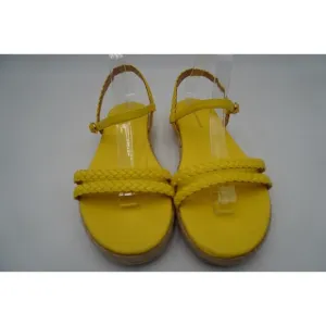 Stuart Weitzman Braided Leather Jute Sole Ankle Strap Yellow Sandals Size 7.5