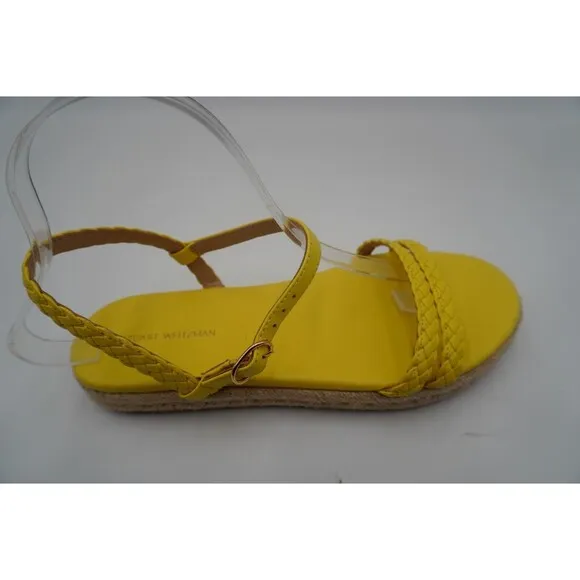Stuart Weitzman Braided Leather Jute Sole Ankle Strap Yellow Sandals Size 7.5
