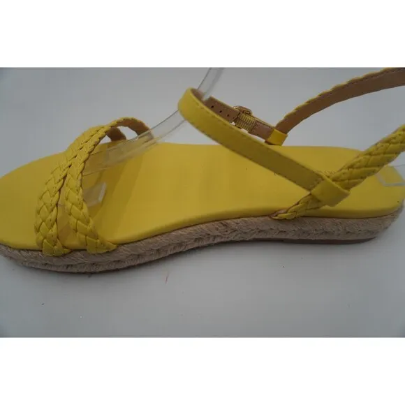 Stuart Weitzman Braided Leather Jute Sole Ankle Strap Yellow Sandals Size 7.5