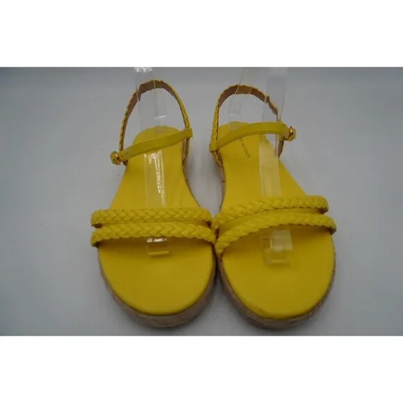 Stuart Weitzman Braided Leather Jute Sole Ankle Strap Yellow Sandals Size 7.5