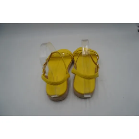 Stuart Weitzman Braided Leather Jute Sole Ankle Strap Yellow Sandals Size 7.5