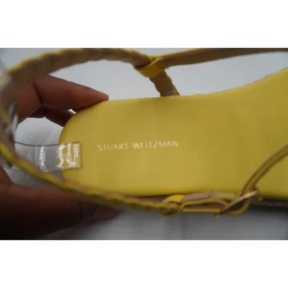 Stuart Weitzman Braided Leather Jute Sole Ankle Strap Yellow Sandals Size 7.5