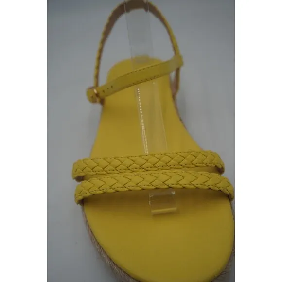 Stuart Weitzman Braided Leather Jute Sole Ankle Strap Yellow Sandals Size 7.5