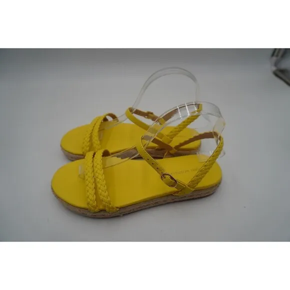 Stuart Weitzman Braided Leather Jute Sole Ankle Strap Yellow Sandals Size 7.5