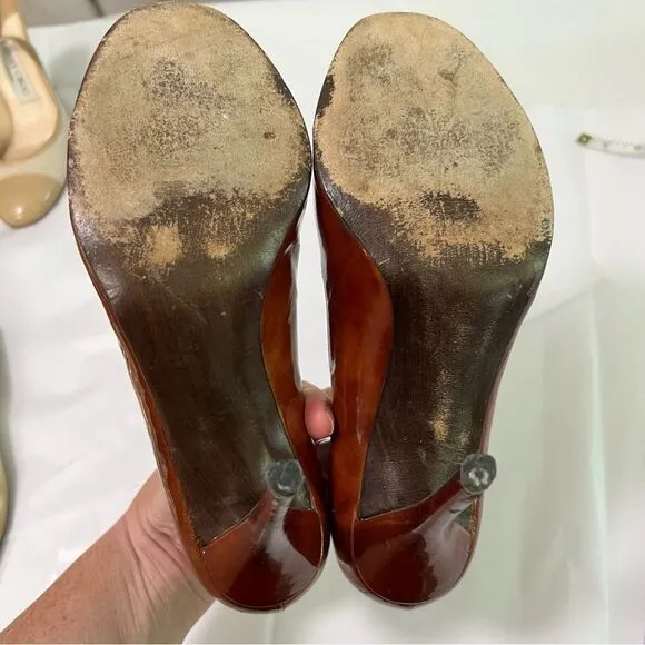 Stuart Weitzman Bronze Peeptoe Stiletto Heels Size 8 Corpcore 80s Power Dressing
