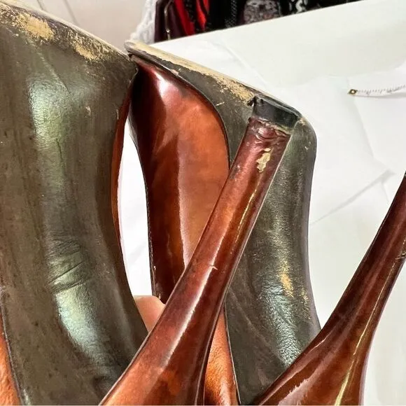Stuart Weitzman Bronze Peeptoe Stiletto Heels Size 8 Corpcore 80s Power Dressing