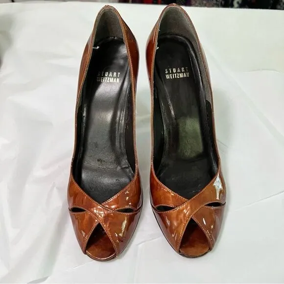Stuart Weitzman Bronze Peeptoe Stiletto Heels Size 8 Corpcore 80s Power Dressing