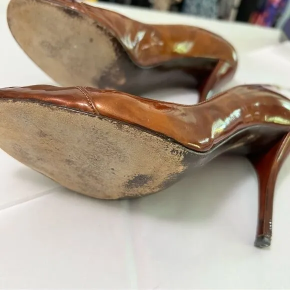 Stuart Weitzman Bronze Peeptoe Stiletto Heels Size 8 Corpcore 80s Power Dressing