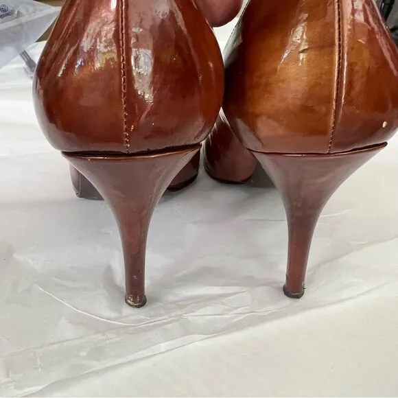 Stuart Weitzman Bronze Peeptoe Stiletto Heels Size 8 Corpcore 80s Power Dressing