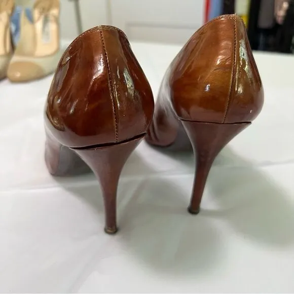 Stuart Weitzman Bronze Peeptoe Stiletto Heels Size 8 Corpcore 80s Power Dressing
