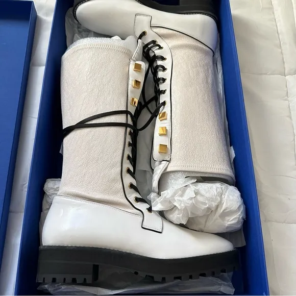 Stuart Weitzman Elspeth Combat Boots in Snow Turin Size 8 Brand New