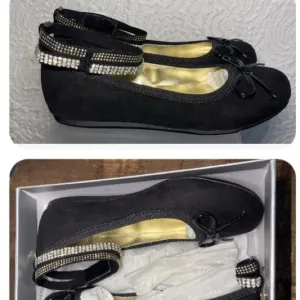 STUART Weitzman Girls Fannie Glow Rhinestone Designer Dress Flats Shoes, Size 2