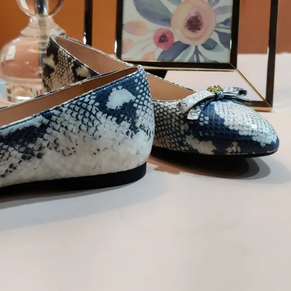 Stuart Weitzman Jodie Python Flats Blue Ivory