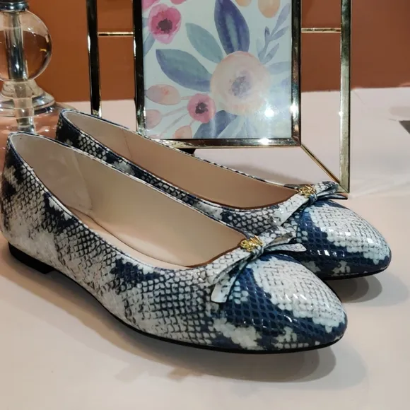 Stuart Weitzman Jodie Python Flats Blue Ivory