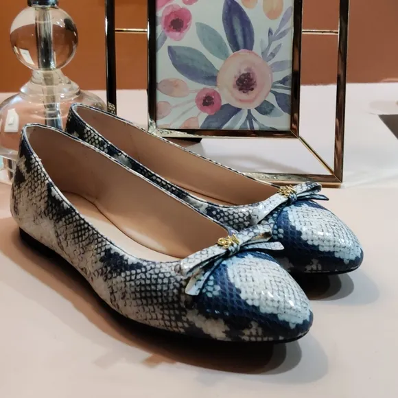 Stuart Weitzman Jodie Python Flats Blue Ivory