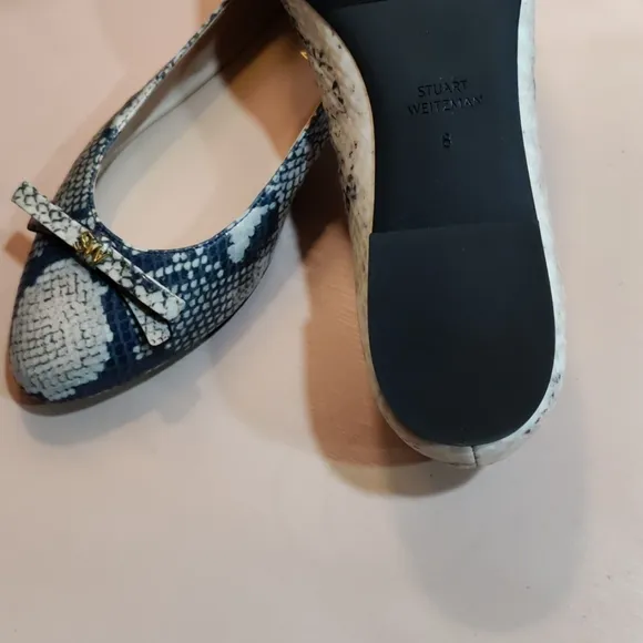 Stuart Weitzman Jodie Python Flats Blue Ivory