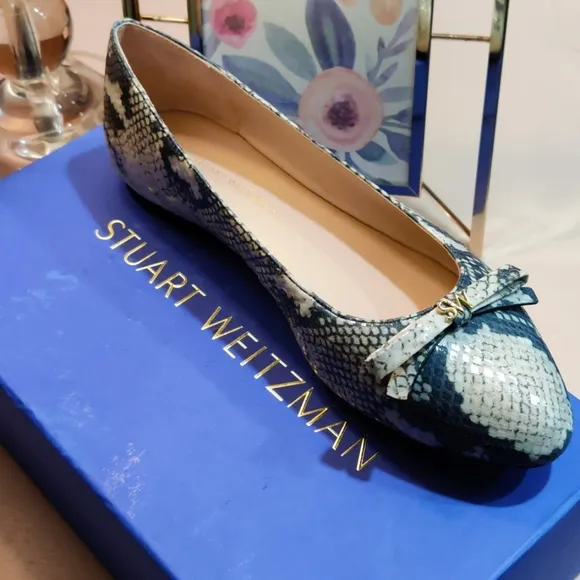 Stuart Weitzman Jodie Python Flats Blue Ivory