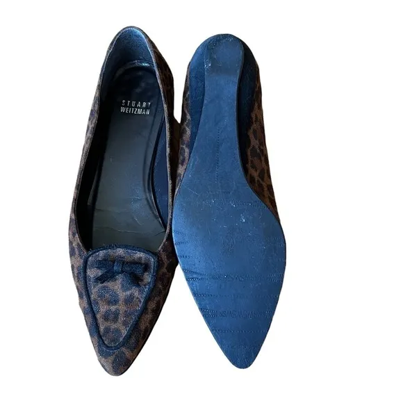 STUART WEITZMAN leopard print suede pointy toe flats