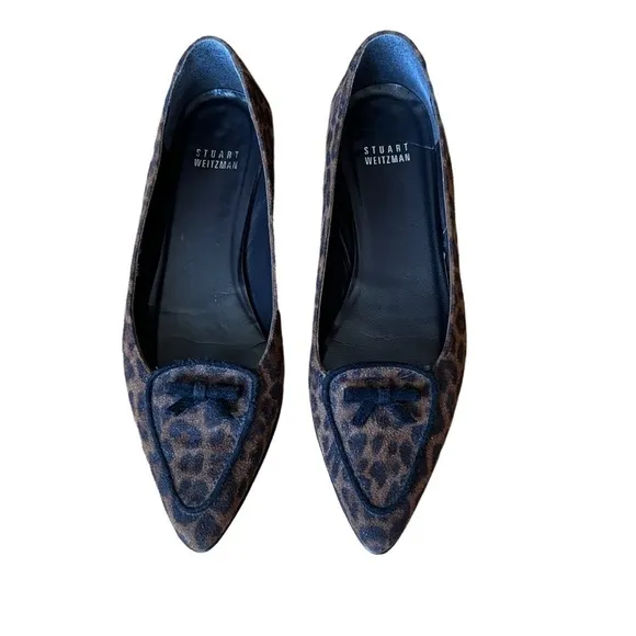 STUART WEITZMAN leopard print suede pointy toe flats