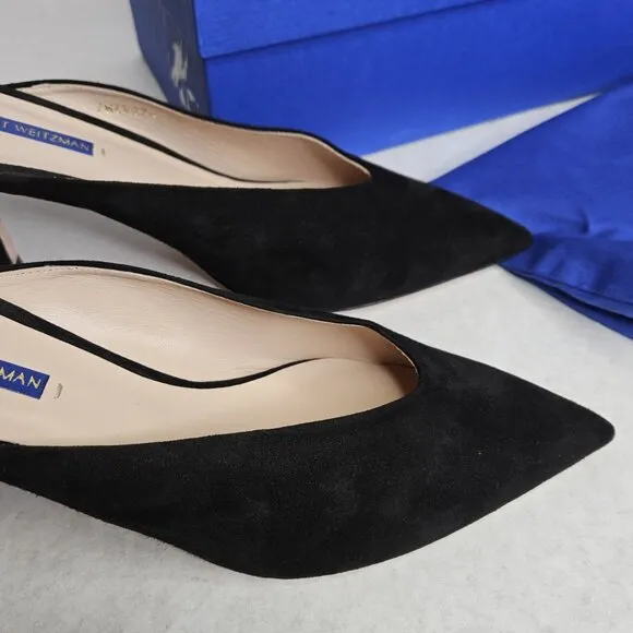 Stuart Weitzman Lulah Mid-Heel Black Suede Mules Pump Shoes with Box Size 12