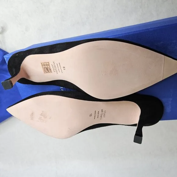 Stuart Weitzman Lulah Mid-Heel Black Suede Mules Pump Shoes with Box Size 12