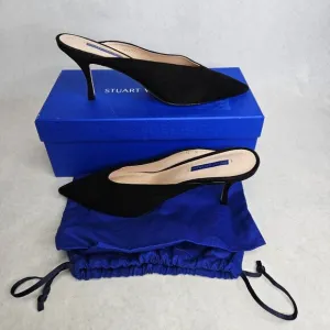 Stuart Weitzman Lulah Mid-Heel Black Suede Mules Pump Shoes with Box Size 12