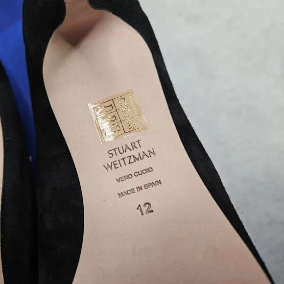 Stuart Weitzman Lulah Mid-Heel Black Suede Mules Pump Shoes with Box Size 12
