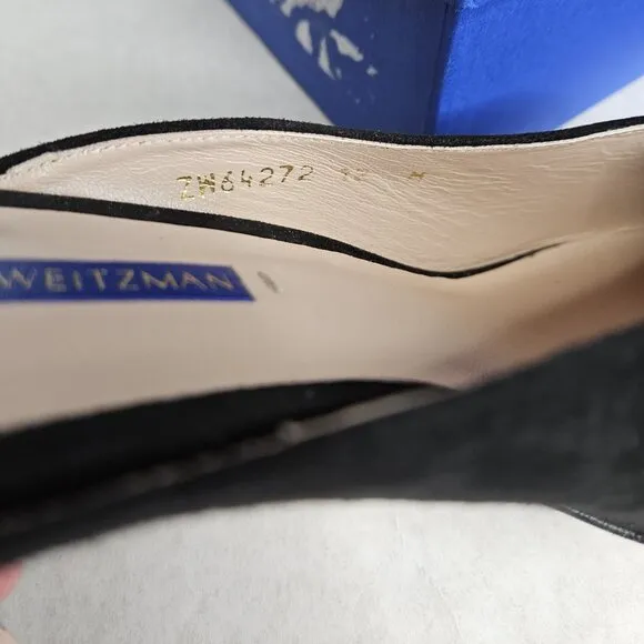 Stuart Weitzman Lulah Mid-Heel Black Suede Mules Pump Shoes with Box Size 12