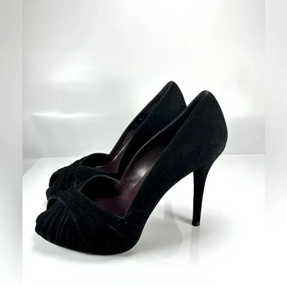 Stuart Weitzman Peep-Toe Heels Women’s Size 9 Black Suede OW57374