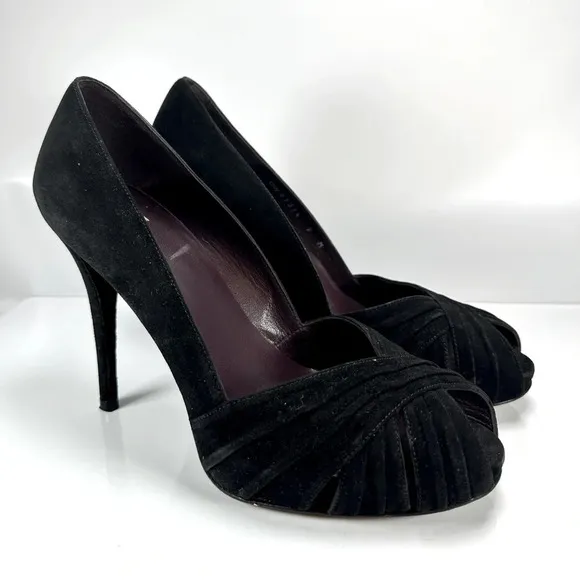 Stuart Weitzman Peep-Toe Heels Women’s Size 9 Black Suede OW57374