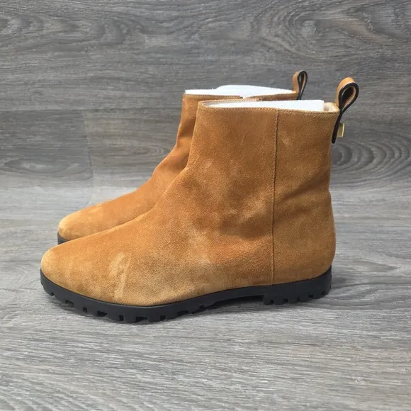 Stuart Weitzman Riley Boots Womens 7.5 Brown Suede Zip Up Ankle Moto Biker